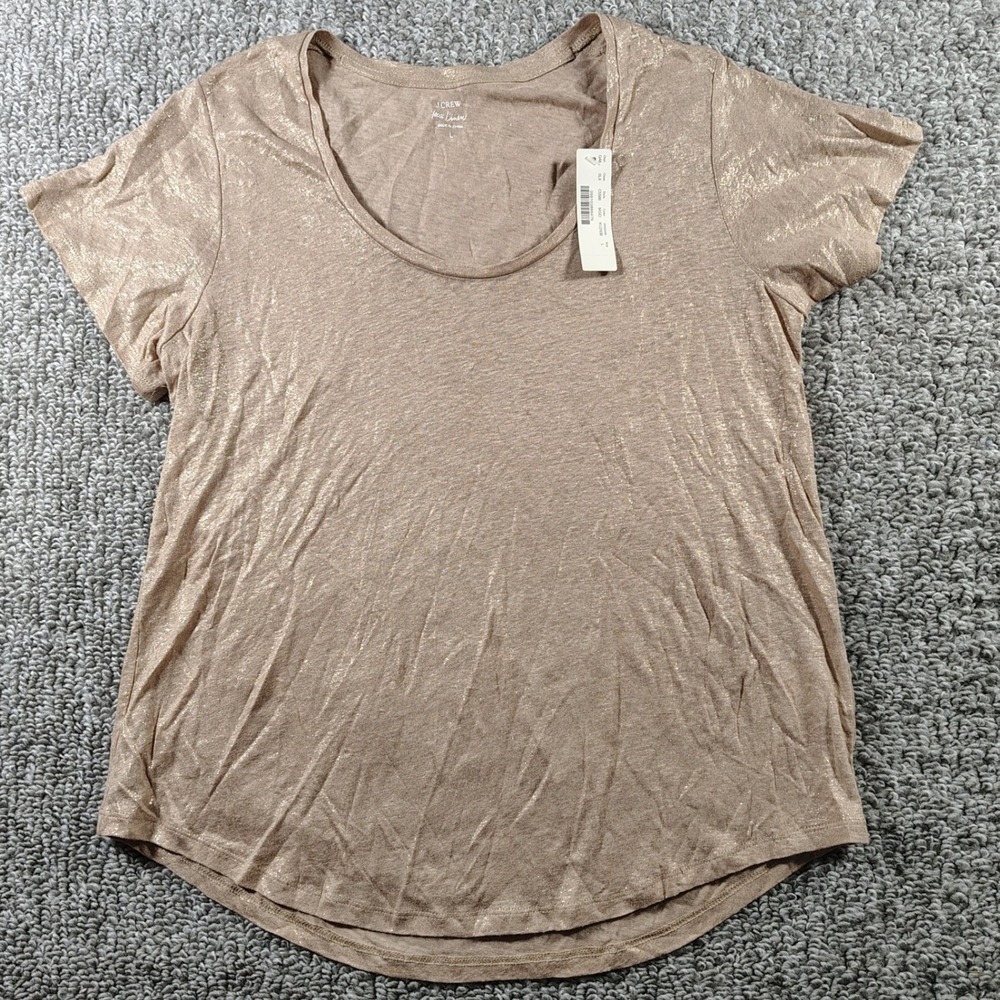 J.Crew Linen T-Shirt Gold Metallic Foil Scoop Neck Women Large Quiet Lux